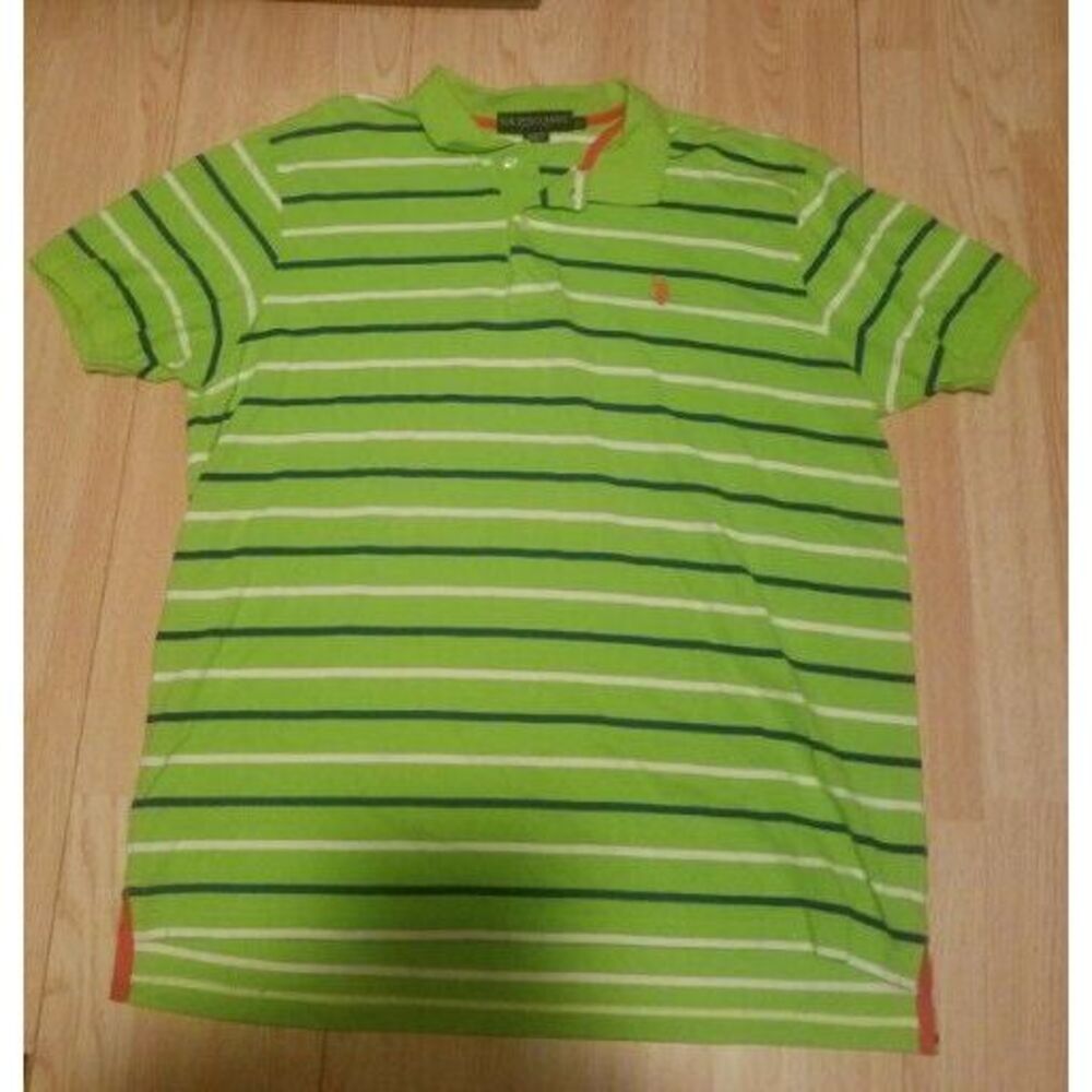 US Polo Assn‎ Shirt Men's XL Green W/ Stripes Golf Collar Button Polo T Shirt